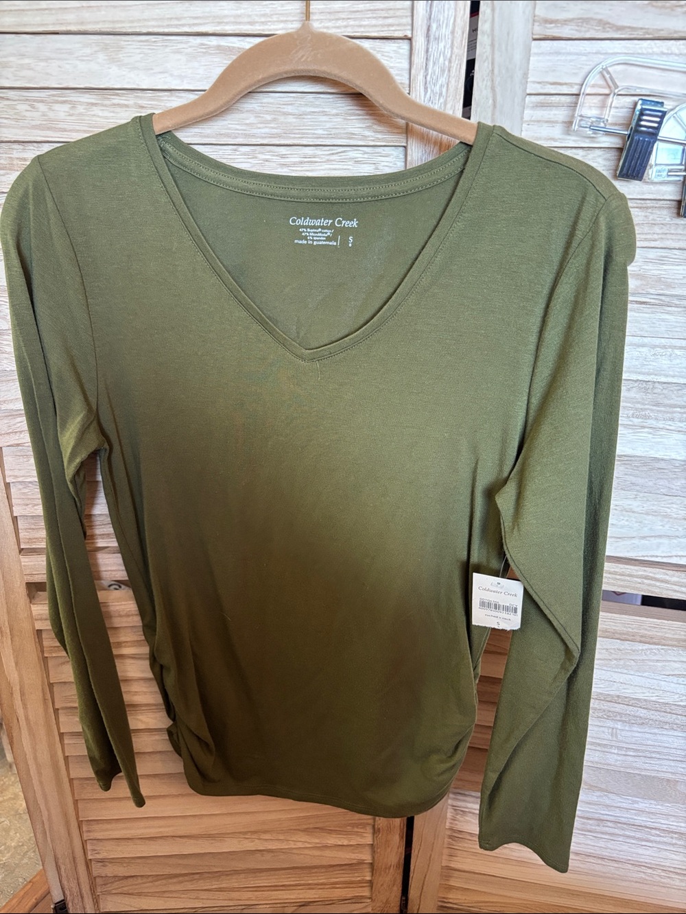 Coldwater Creek Olive Green V-Neck Long Sleeve Tee Small NWT